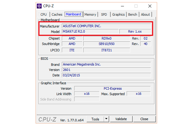 CPU-Z вкладка Mainboard